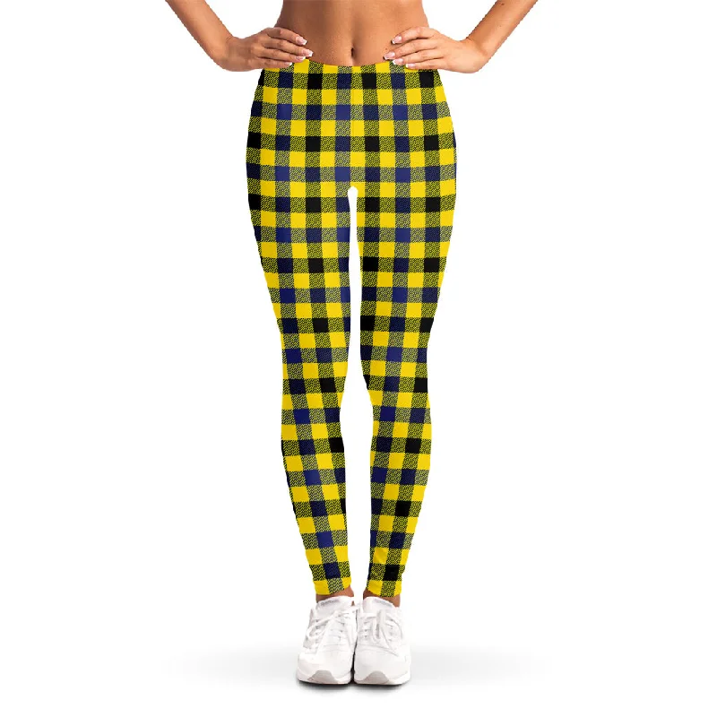 Yellow Black And Navy Plaid Print Women's Leggings Fashionable Fitted Workout Leggings Yellow Black And Navy Plaid Print Women's Leggings Fashionable Fitted Workout Leggings