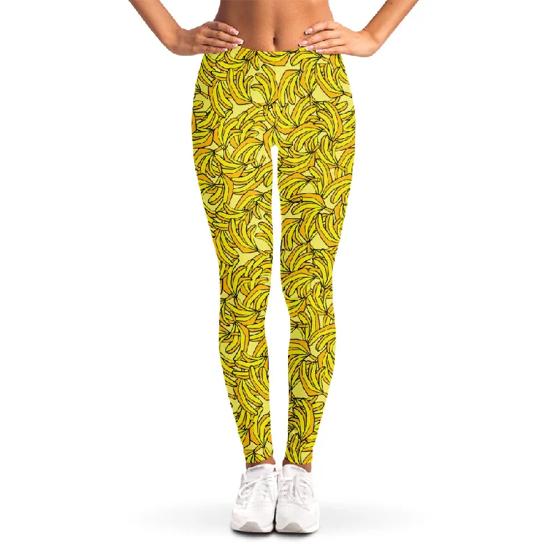 Yellow Geometric Banana Pattern Print Women's Leggings Fashionable Solid Color Tights Yellow Geometric Banana Pattern Print Women's Leggings Fashionable Solid Color Tights