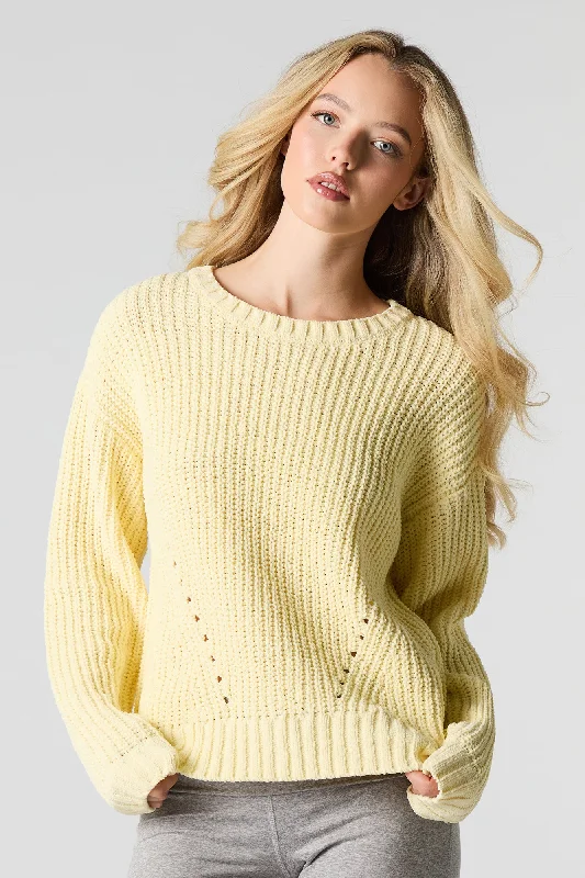 Chunky Knit Crewneck Sweater Stretchy Elastic Breathable