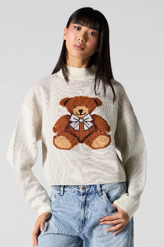 Teddy Jacquard Knit Sweater Welt Pockets Slit Pockets Flap Pockets