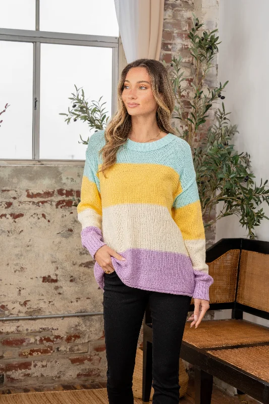 DOORBUSTER: Crewneck Colorblock Sweater - Purple by Sew In Love Open Front Closed Front Wrap Front