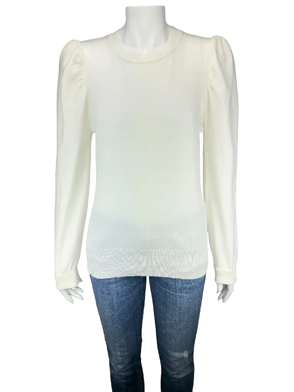 Aqua by Bloomingdales, Women's Puff-Sleeve Cotton Sweater, Ivory, New with Tags, Size L Terry Blend Velvet Blend Canvas Blend Aqua by Bloomingdales, Women's Puff-Sleeve Cotton Sweater, Ivory, New with Tags, Size L Terry Blend Velvet Blend Canvas Blend
