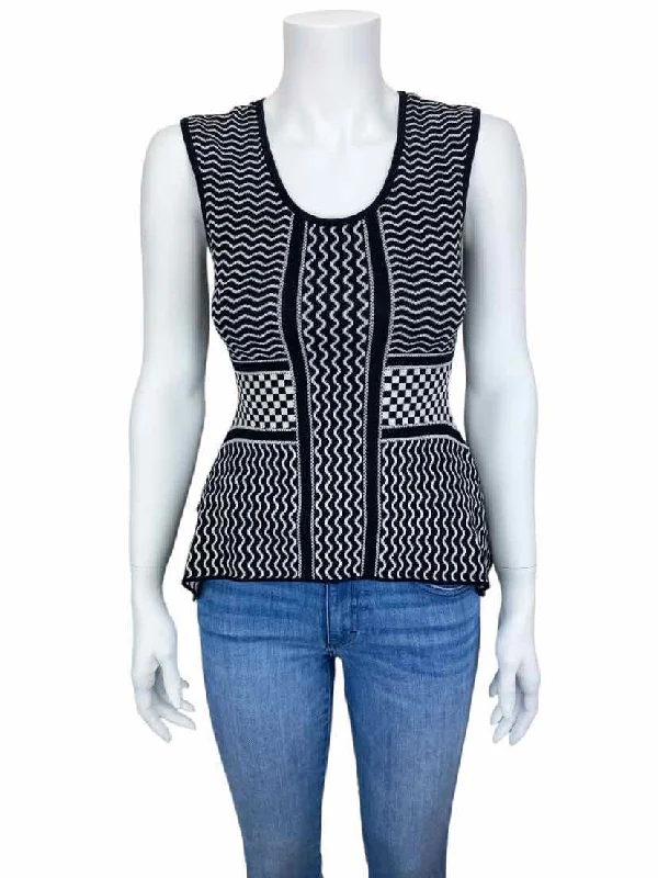 BCBG MAXAZRIA Women's Jacquard Peplum Sweater Tank Black White Size XS Fleece Fabric Down Fabric Feather Fabric BCBG MAXAZRIA Women's Jacquard Peplum Sweater Tank Black White Size XS Fleece Fabric Down Fabric Feather Fabric