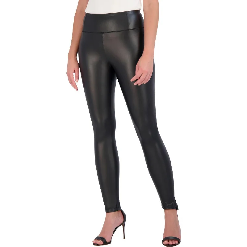 Womens Faux Leather Pull on Leggings Comfortable Fleece-Lined Leggings