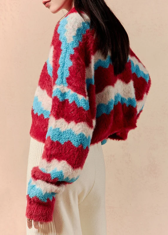 Chic Striped V Neck Cozy Mink Hair Knitted Short Sweaters Winter Modern Contemporary Chic Chic Striped V Neck Cozy Mink Hair Knitted Short Sweaters Winter Modern Contemporary Chic