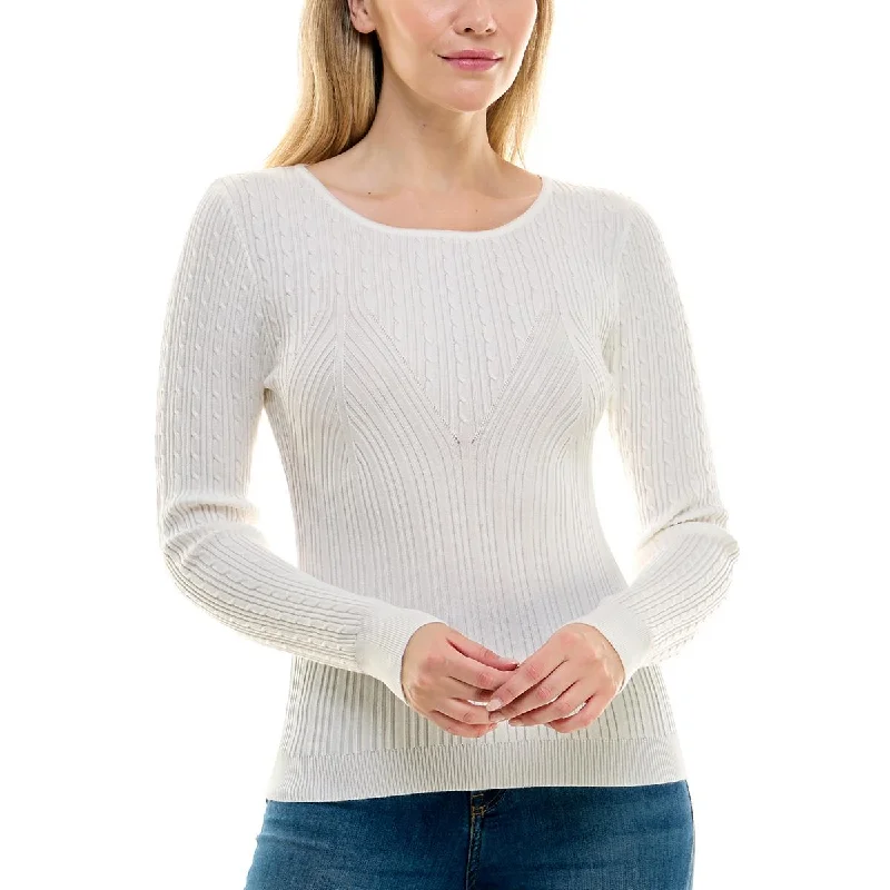 Crave Fame Womens Juniors Cable Knit Crewneck Sweater Spandex Blend Rayon Blend Denim Blend