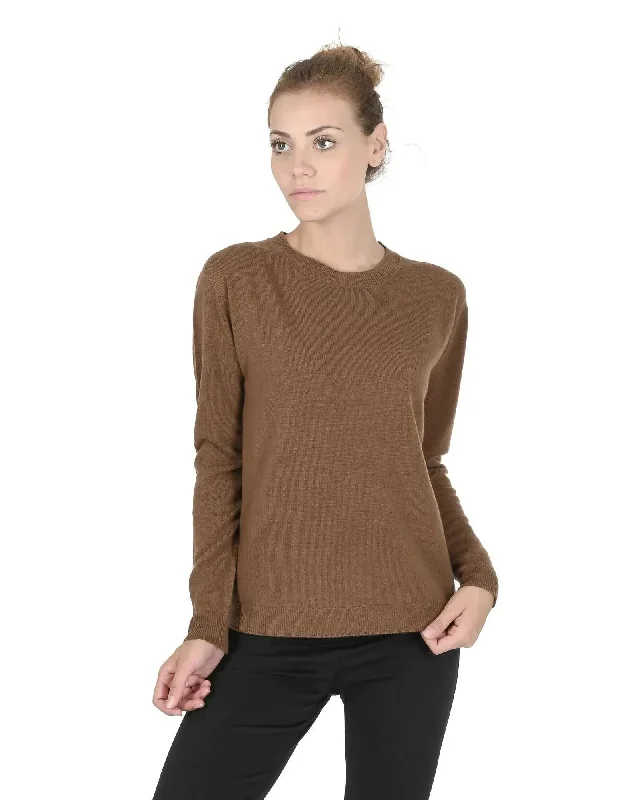 Crown of Edinburgh Cashmere Women's Round Neck Cashmere Sweater in Light brown - 48 EU Ribbed Striped Patterned Crown of Edinburgh Cashmere Women's Round Neck Cashmere Sweater in Light brown - 48 EU Ribbed Striped Patterned