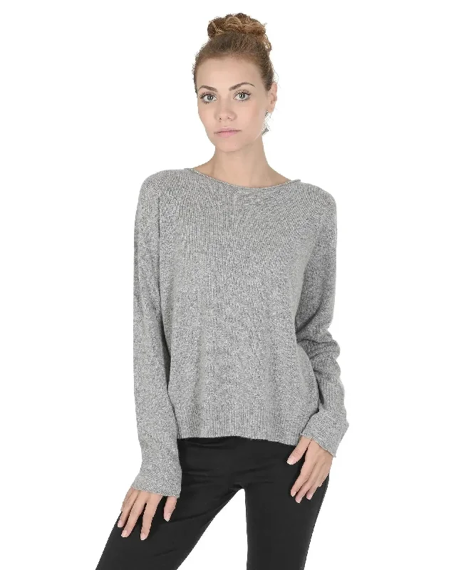 Crown of Edinburgh Cashmere Women's Cashmere Boatneck Sweater for Women in Grigio Peltro - M Ribbed Striped Patterned Crown of Edinburgh Cashmere Women's Cashmere Boatneck Sweater for Women in Grigio Peltro - M Ribbed Striped Patterned