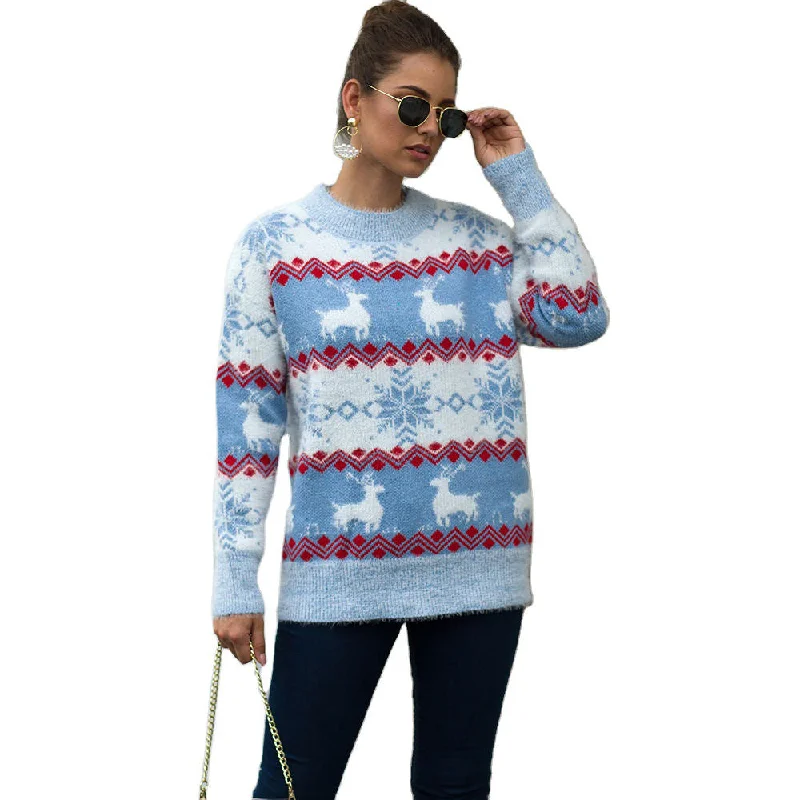 Custom knit jumper women sweater for ugly Christmas Real Fur Shearling Chenille