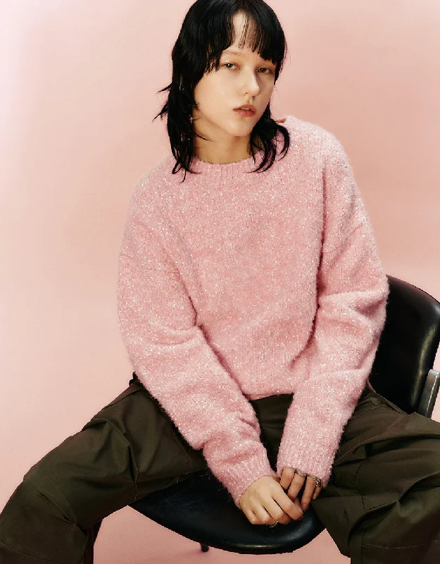 Drop Shoulder Sleeve Crew Neck Sweater Bright Pastel Dark