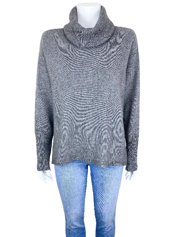 Eileen Fisher Women's Cowl Sweater Charcoal Heather Size M Fleece Sweater Nylon Polyester