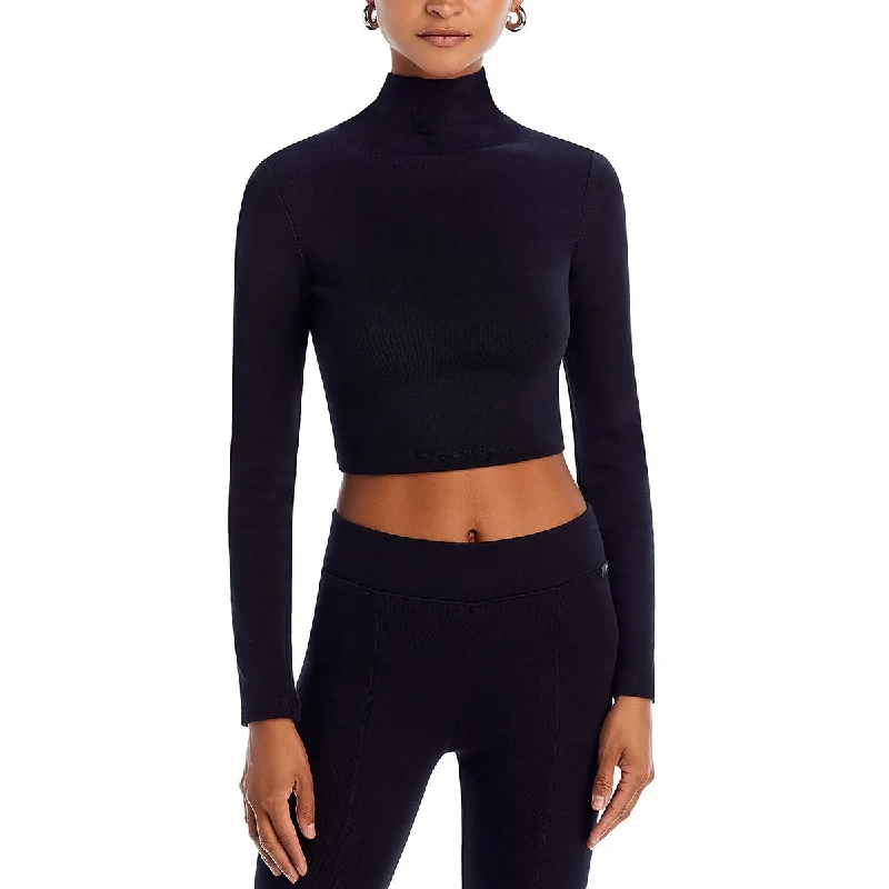 EmRata x AG Womens Ribbed Knit Turtleneck Sweater Houndstooth Herringbone Solid