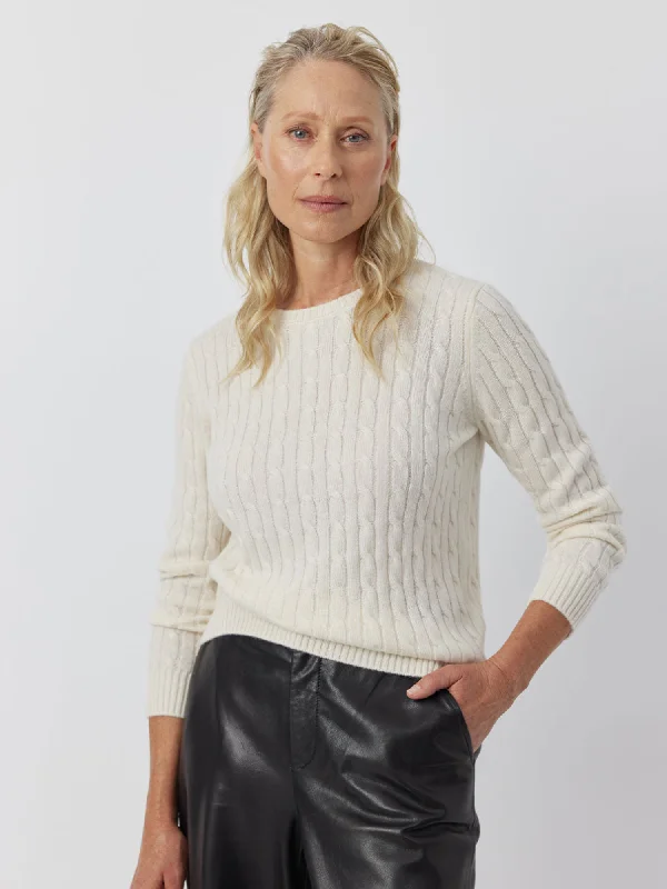 Essential Cashmere Cable Crew Sweater - Cream Soft Cozy Warm