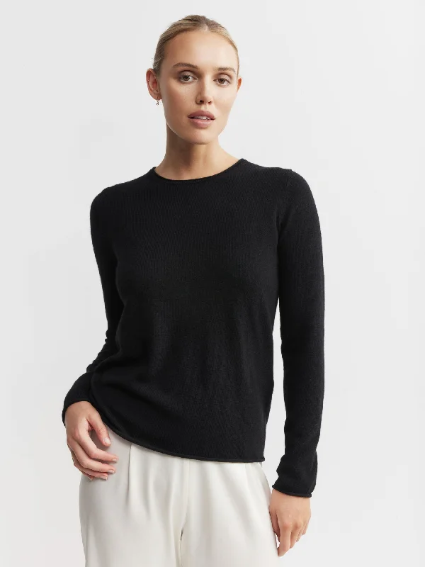 Essential Cashmere Crew Sweater - Black Cashmere Blend Cotton Blend Poly Blend