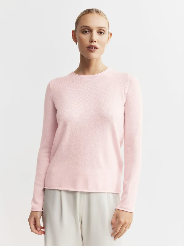 Essential Cashmere Crew Sweater - Powder Pink Long Sweater Short Sweater Cropped Sweater Essential Cashmere Crew Sweater - Powder Pink Long Sweater Short Sweater Cropped Sweater