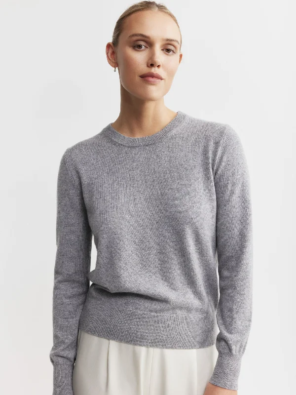 Essential Cashmere Rib Crew Sweater - Dark Grey Melange Herringbone Houndstooth Plaid Essential Cashmere Rib Crew Sweater - Dark Grey Melange Herringbone Houndstooth Plaid