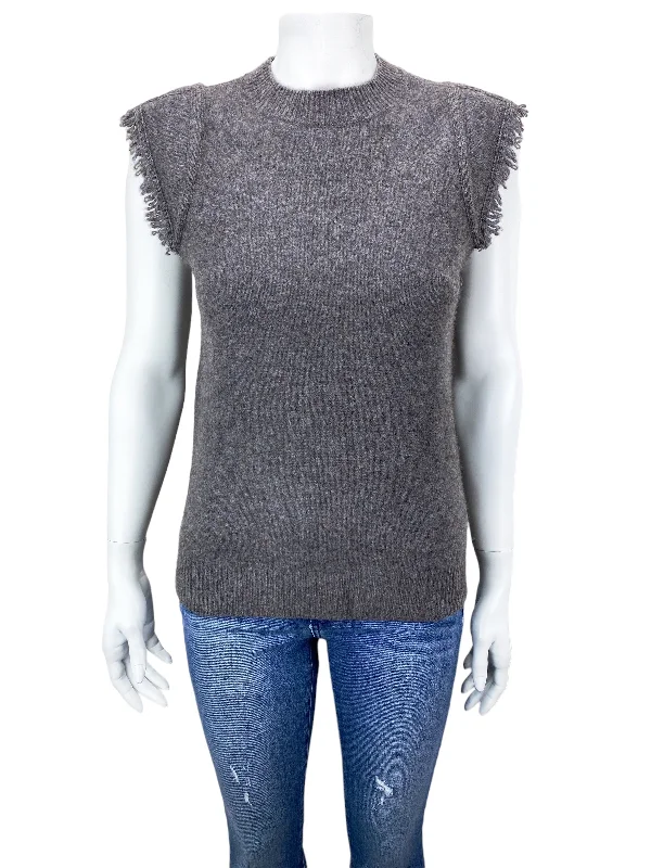 Faherty Women's Colette Cap Sleeve Fringe Sweater Brown Heather Size S Real Fur Shearling Chenille Faherty Women's Colette Cap Sleeve Fringe Sweater Brown Heather Size S Real Fur Shearling Chenille