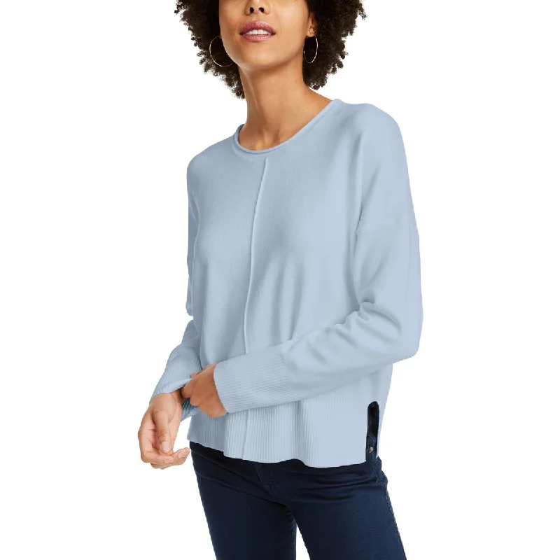 French Connection Womens Della Ribbed Trim Crew Neck Sweater Fitted Slim Tailored
