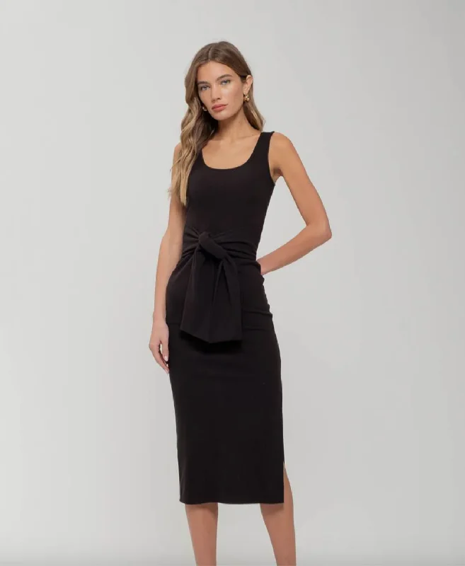 Front Tie Sweater Knit Midi Collared Crew Neck Turtle Neck
