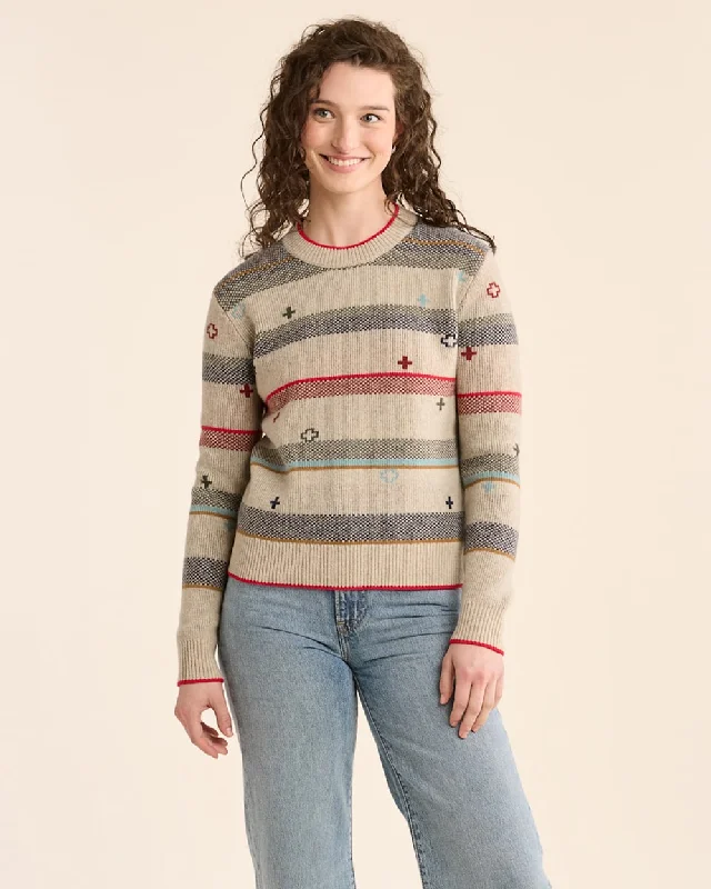 Graphic Merino Pullover Sweater<br>Oatmeal Heather Stripe Welt Pockets Slit Pockets Flap Pockets