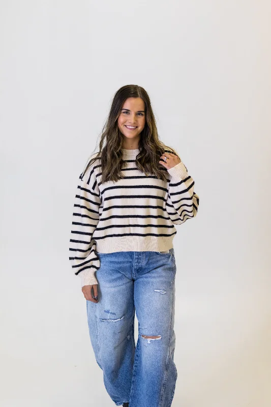 Gwen Striped Sweater | Black Sweater Knitwear Pullover