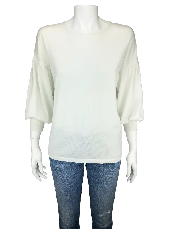J. McLaughlin, Women's Balloon-Sleeve Sweater, Ivory, Size M Transparent Opaque Sheer