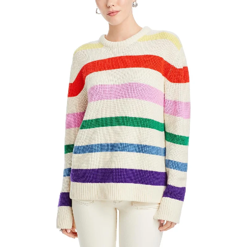 Kule Womens The Alden Wool Blend Wool Crewneck Sweater Print Jacquard Patchwork
