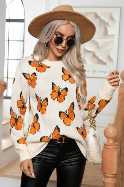 Long Sleeve Butterfly Sweater Terry Terry Cloth Terry Knit