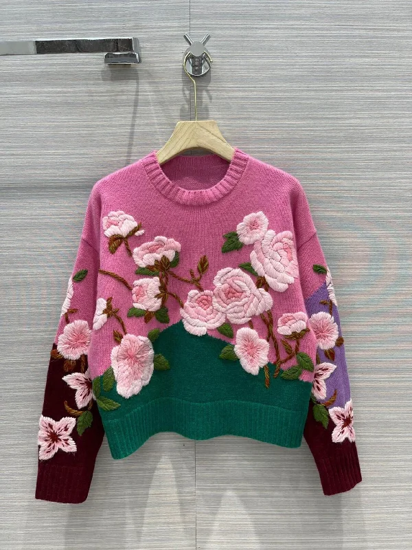 Lovely embroidered flowers long sleeve sweater  018 Lightweight Heavyweight Midweight