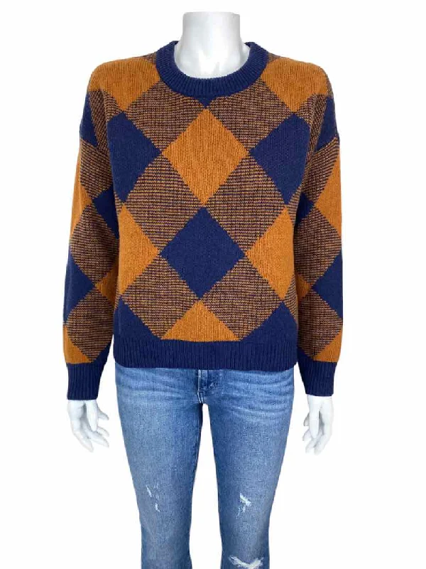 Madewell Women's Mullen Diamond Sweater Navy/Cinnamon Size S with Tags Elasticated Padded Insulated Madewell Women's Mullen Diamond Sweater Navy/Cinnamon Size S with Tags Elasticated Padded Insulated