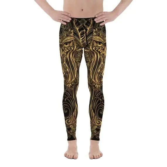 Art Deco Men's Leggings: Owl Design, Moisture-Wicking, Quick-Drying Cozy Mid-Rise Workout Leggings