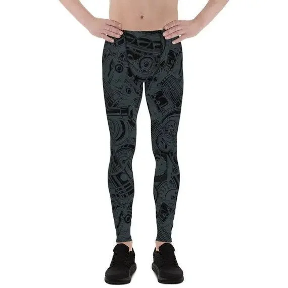 Men's High-Performance Auto Parts Leggings - Moisture-Wicking, Breathable & Stylish - 82% Polyester, 18% Spandex Comfortable Fleece-Lined Leggings