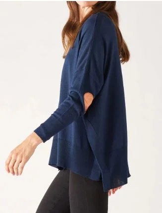 Mersea The Amour Sweater with Heart Patch- Light Navy/Bronze Front Pockets Side Pockets Patch Pockets