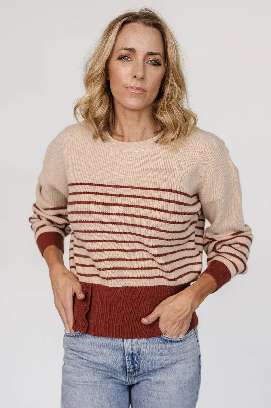 Miles Striped Sweater | Taupe + Marsala Print Jacquard Patchwork