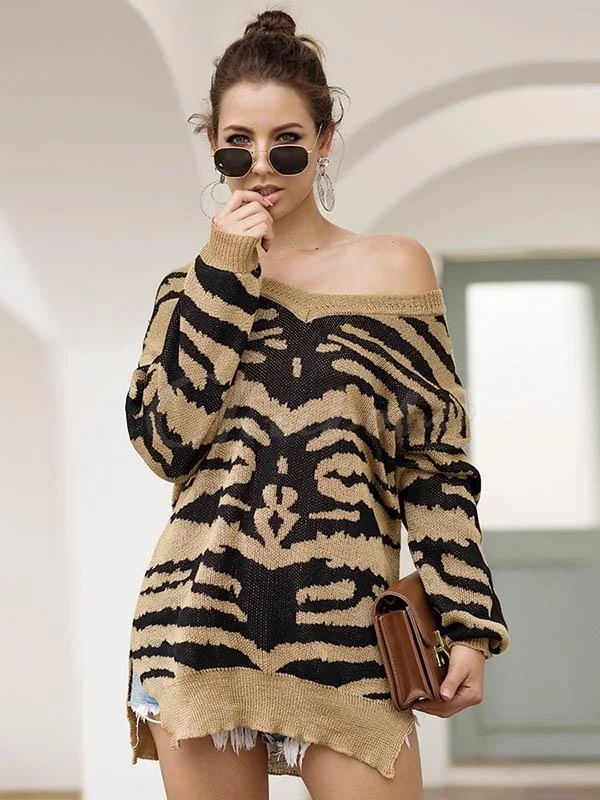 Modern Slit Long Sleeve V-neck Sweater Jersey Fabric Tulle Fabric Batik Fabric