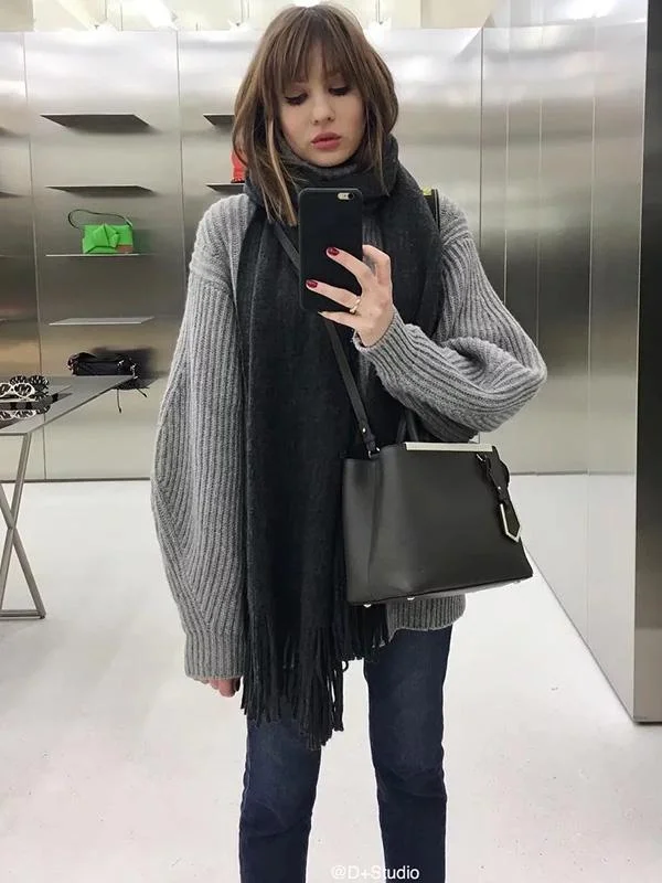 Neck Loose Knitting Sweater Slim Fit Regular Fit Oversized