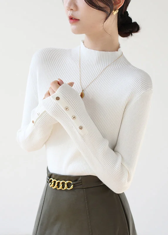 New White Hign Neck Button Patchwork Knit Sweater Winter Lightweight Heavyweight Midweight New White Hign Neck Button Patchwork Knit Sweater Winter Lightweight Heavyweight Midweight