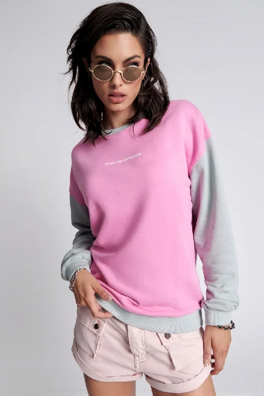 ONE TEASPOON Womens Bleach Unisex Logo Sweater Rose Toggled Drawstring Belted