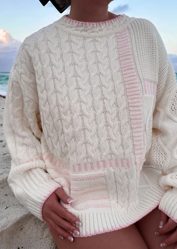 Dandelions Sweater ★ White Cable Knit Ribbed Knit Lace Knit