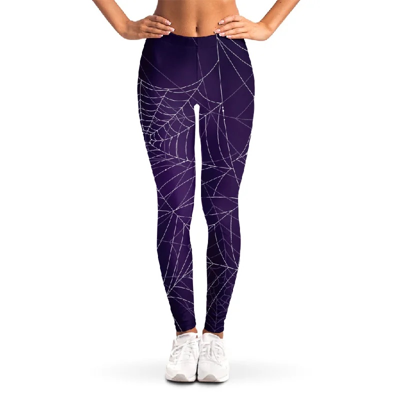 Purple Spider Web Pattern Print Women's Leggings Comfortable Printed Workout Leggings