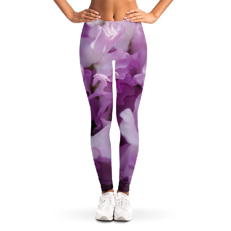 Purple Sweet Pea Print Women's Leggings Fashionable High-Rise Workout Leggings