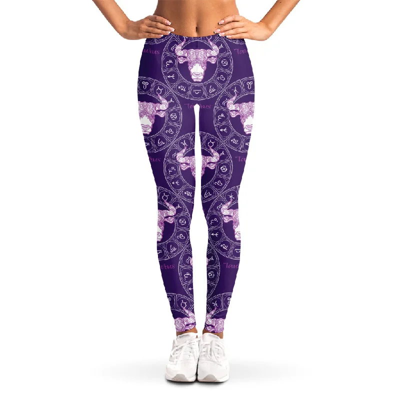 Purple Taurus Zodiac Pattern Print Women's Leggings Comfortable Cold Weather Leggings