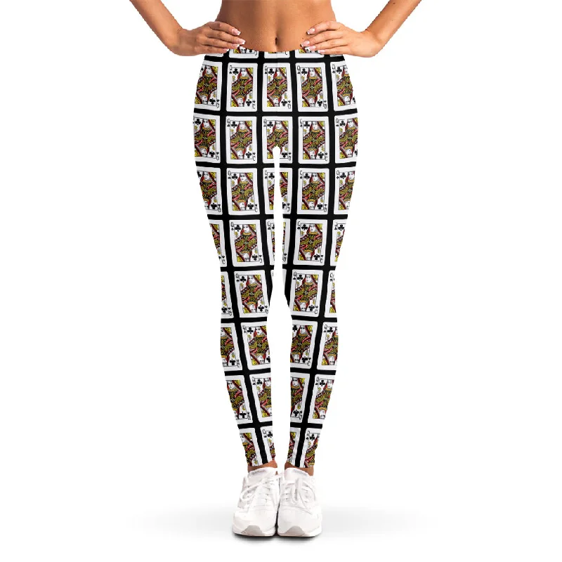 Queen Of Clubs Pattern Print Women's Leggings Elegant Embellished Leggings