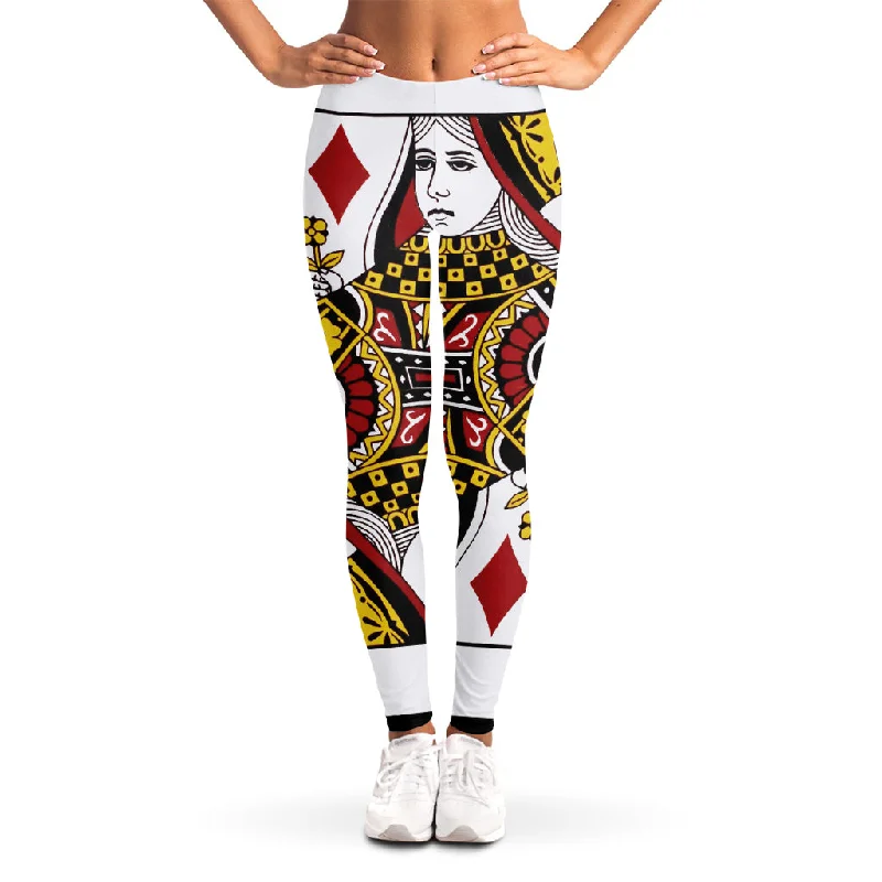 Queen Of Diamonds Playing Card Print Women's Leggings Stylish Camo Print Leggings