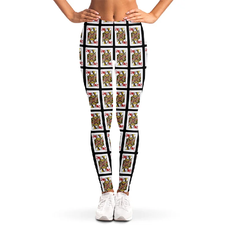 Queen Of Hearts Pattern Print Women's Leggings Trendy Color Block Leggings