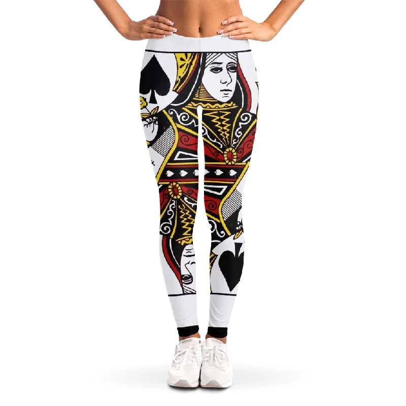 Queen Of Spades Playing Card Print Women's Leggings Fashionable Printed Legging Pants