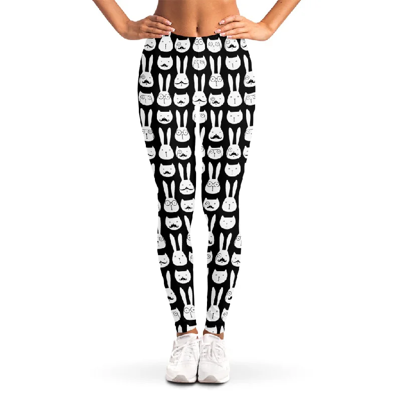 Rabbit And Cat Pattern Print Women's Leggings Comfortable Capri-Length Leggings