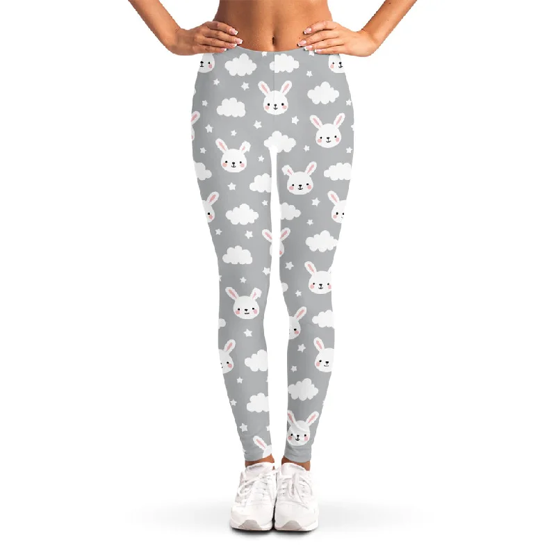 Rabbit And Cloud Pattern Print Women's Leggings Trendy Tie-Dye Leggings