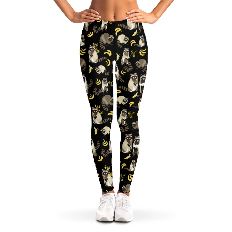 Raccoon And Banana Pattern Print Women's Leggings Comfortable Bootcut Workout Leggings