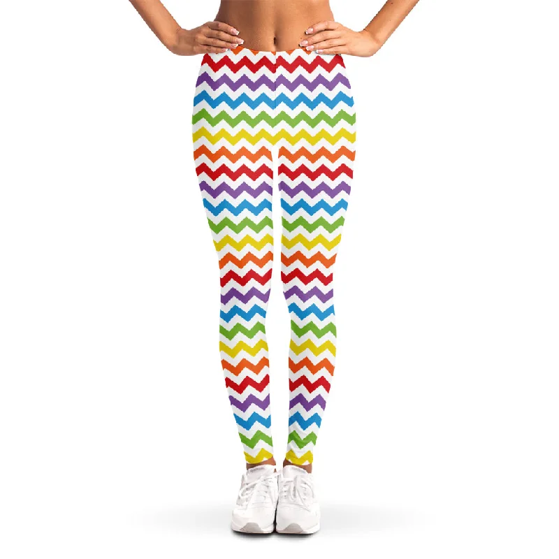 Rainbow Chevron Pattern Print Women's Leggings Comfortable Lounge Leggings